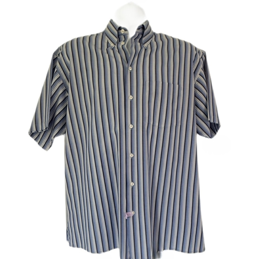 Kenneth Cole Short Sleeve Blue Button-Up Modern & Stylish! Shirt 👕 Size - Large